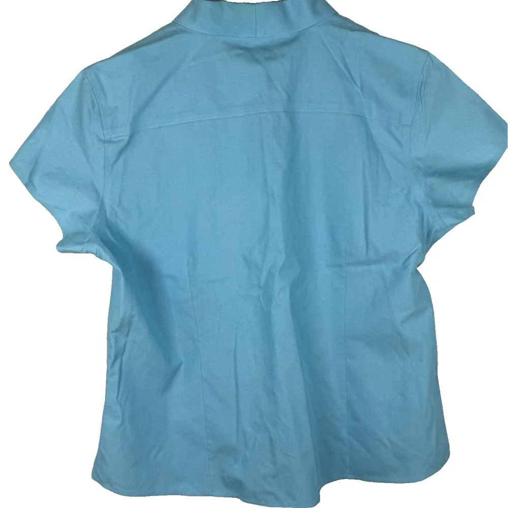 Coldwater Creek Shirt Top Women Petite L Collared Button Up Blue‎ Short Sleeve